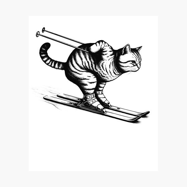 Item preview, Cat Playing Ski - Cat Skiing designed and sold by Kimberley King Art  King Art.