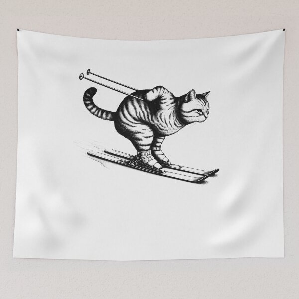 Item preview, Cat Playing Ski - Cat Skiing designed and sold by Kimberley King Art  King Art.