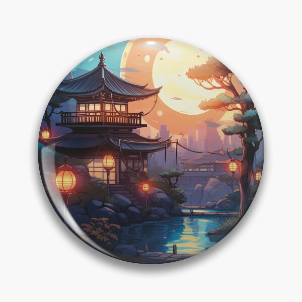 Item preview, Japanese Pagoda Moonlit Eastern Art designed and sold by RockFireMerch.