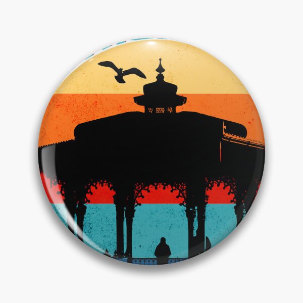 Artikelvorschau, Brighton Musikpavillon Retro Sonnenuntergang Silhouette entworfen und verkauft von Pogglecards.
