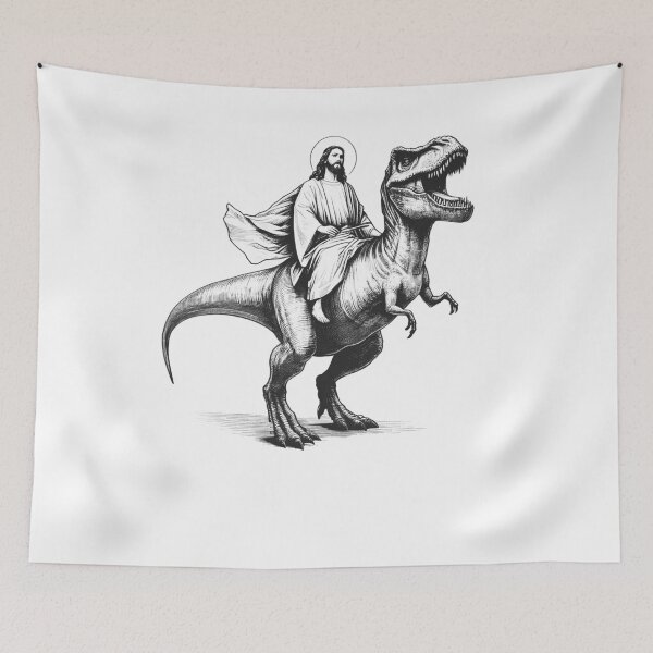 Item preview, Jesus Riding Dinosaur designed and sold by Kimberley King Art  King Art.