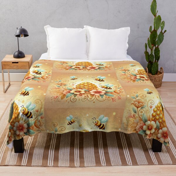 Item preview, Golden Honeycomb and Bees - Whimsical Floral Art designed and sold by Desireehaz.