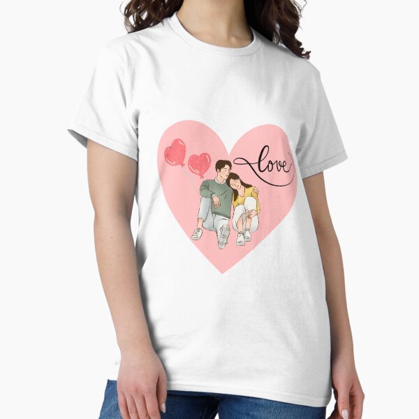 Vista previa del artículo con la obra «Ilustración de pareja romántica: arte de amor para camisetas y regalos», diseñado y vendido por pixelandpalette.