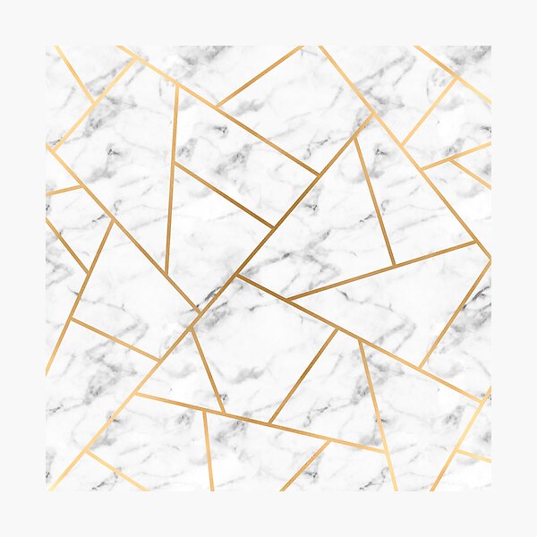 White Marble and Gold Geo Photographic Print
