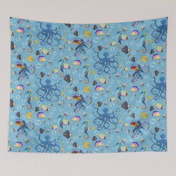 Item preview, Underwater Illustration of Fish, Octopuses, and Seahorses Swimming in the Ocean designed and sold by Pandositive.