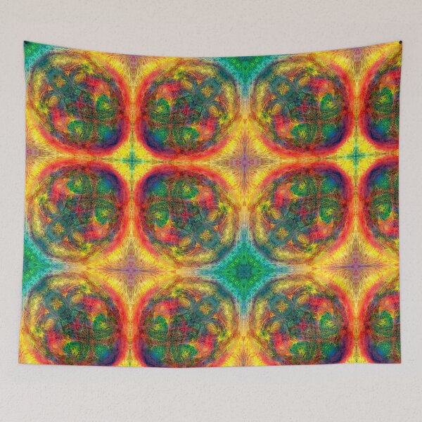 Item preview, Sparkling, shining, contrasting, bright, colorful, abstract, intuitive mandala with yellow outline designed and sold by Prem-Adri.