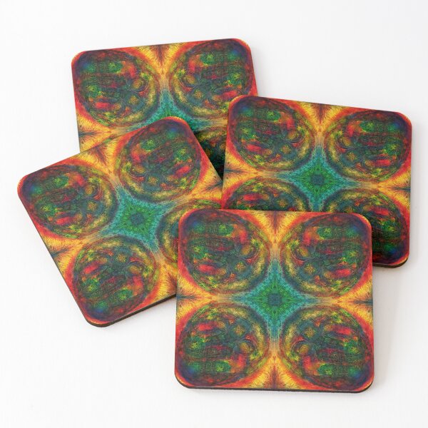 Item preview, Sparkling, contrasting, bright, colorful, abstract mandala tile with a blue-green center that resembles deep, clear water designed and sold by Prem-Adri.