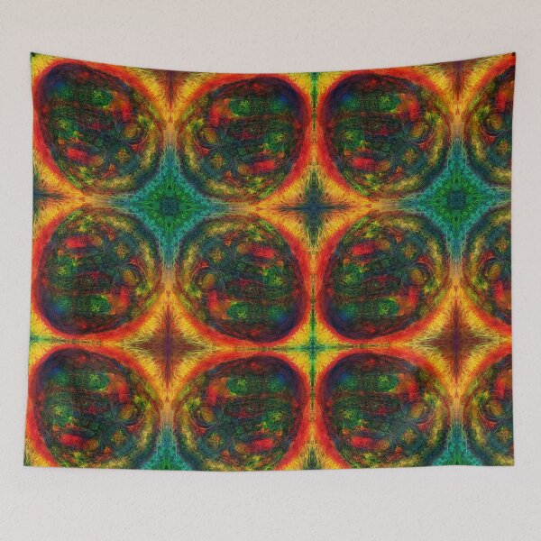 Item preview, Sparkling, contrasting, bright, colorful, abstract mandala tile with a blue-green center that resembles deep, clear water designed and sold by Prem-Adri.