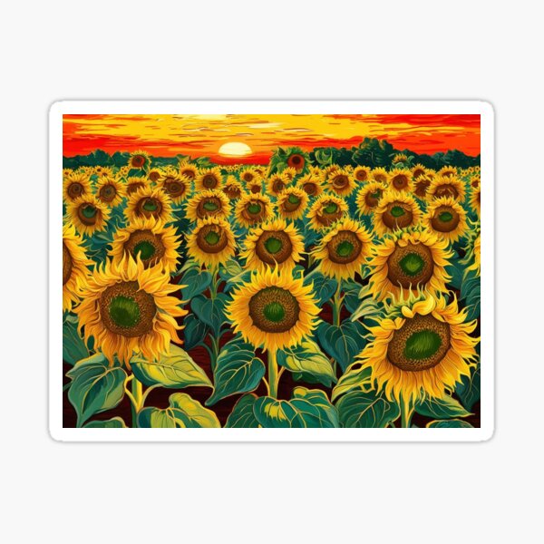 Item preview, sunset in field of giant sunflowers designed and sold by gabrielvlmx.