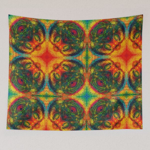Item preview, Sparkling, contrasting, bright, colorful, abstract mandala tile with a fiery red center designed and sold by Prem-Adri.