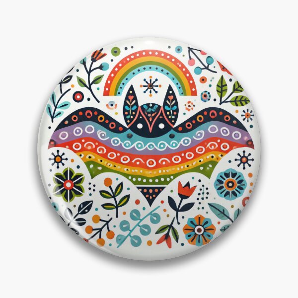 Item preview, Scandinavian Folk Art Rainbow Animals - Cute Colourful Bat by heidiannemorris designed and sold by FOLK ART FUSION by heidiannemorris.