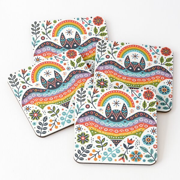 Item preview, Scandinavian Folk Art Rainbow Animals - Cute Colourful Bat by heidiannemorris designed and sold by FOLK ART FUSION by heidiannemorris.