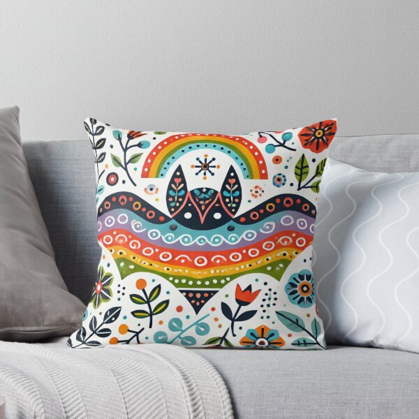 Item preview, Scandinavian Folk Art Rainbow Animals - Cute Colourful Bat by heidiannemorris designed and sold by FOLK ART FUSION by heidiannemorris.