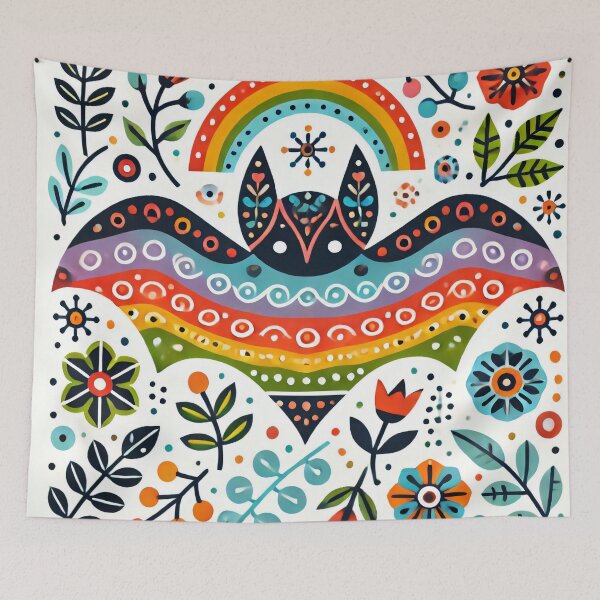 Item preview, Scandinavian Folk Art Rainbow Animals - Cute Colourful Bat by heidiannemorris designed and sold by FOLK ART FUSION by heidiannemorris.