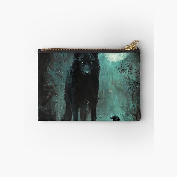 Item preview, Dark wolf and raven in a forest - gothic moonlight Dark Fantasy Art designed and sold by EclipsaraM.