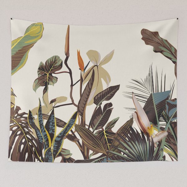 Item preview, Tropical botanical landscape, palm tree, banana tree, exotic flowers, plant floral  border background.  designed and sold by MatyKotiv.