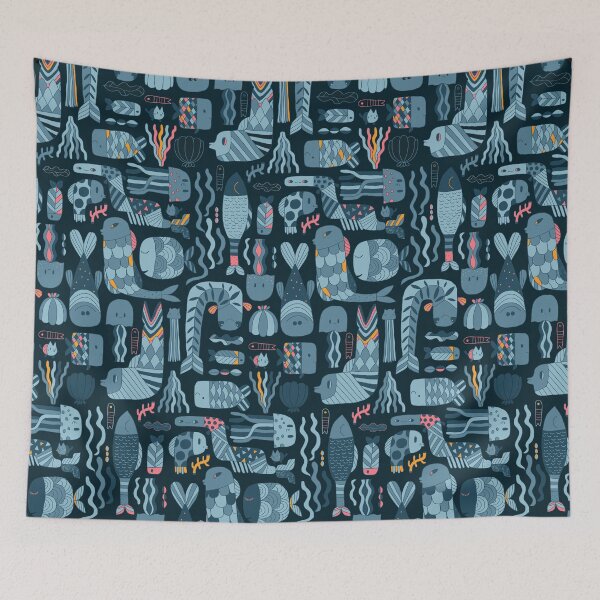Item preview, Doodle fish pattern designed and sold by kostolom3000.