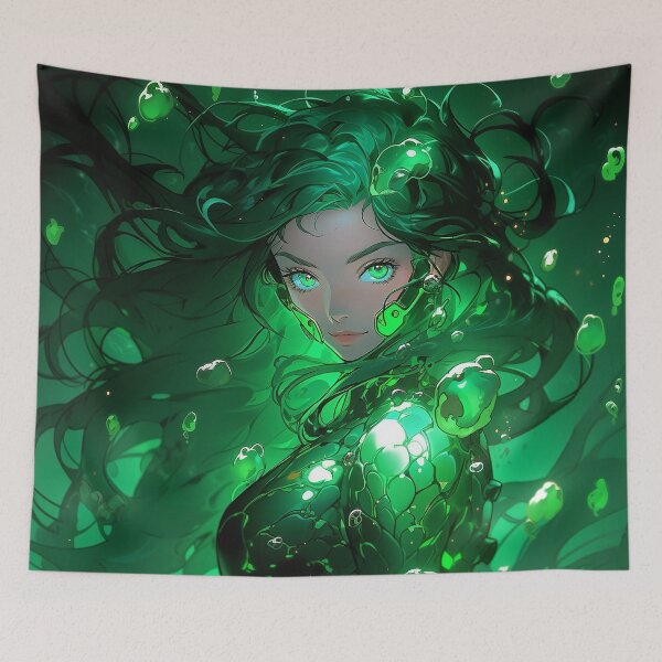 Item preview, Green Cyberpunk Goddess Fantasy Anime Girl designed and sold by bubblegoth.