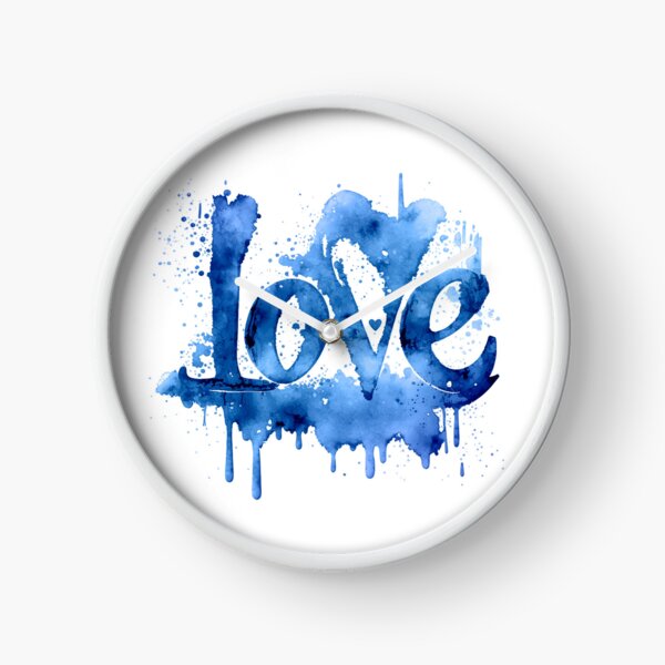 Love - Blue Lettering Aquarellfarben Design Uhr