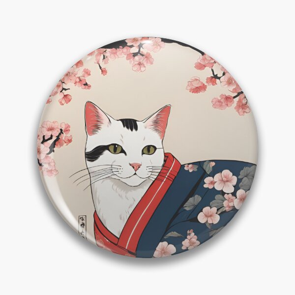 Item preview, aesthetic white  cat in kimono with cherry blossoms designed and sold by Catophile.
