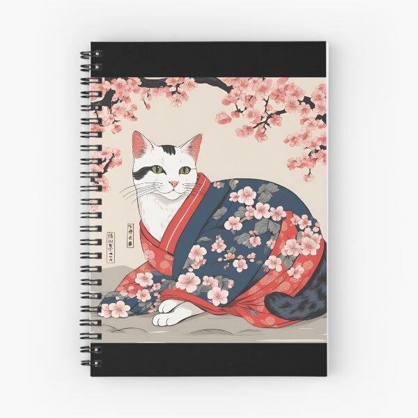 Item preview, aesthetic white  cat in kimono with cherry blossoms designed and sold by Catophile.