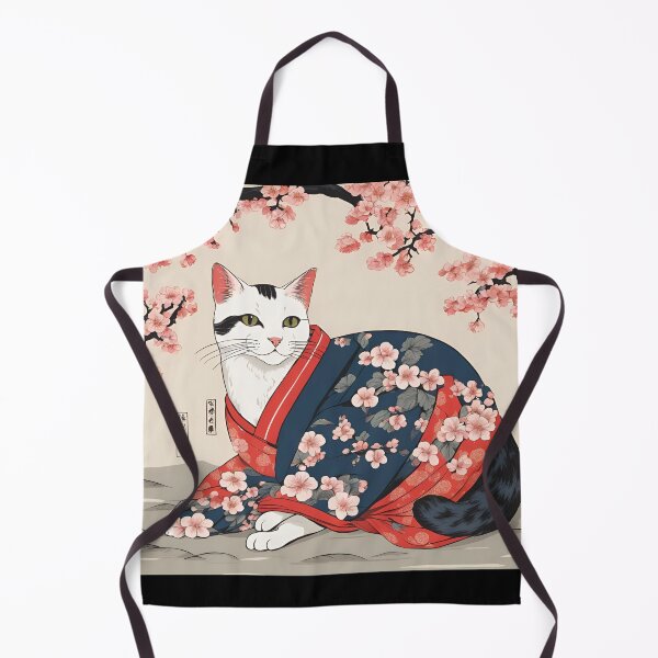 Item preview, aesthetic white  cat in kimono with cherry blossoms designed and sold by Catophile.