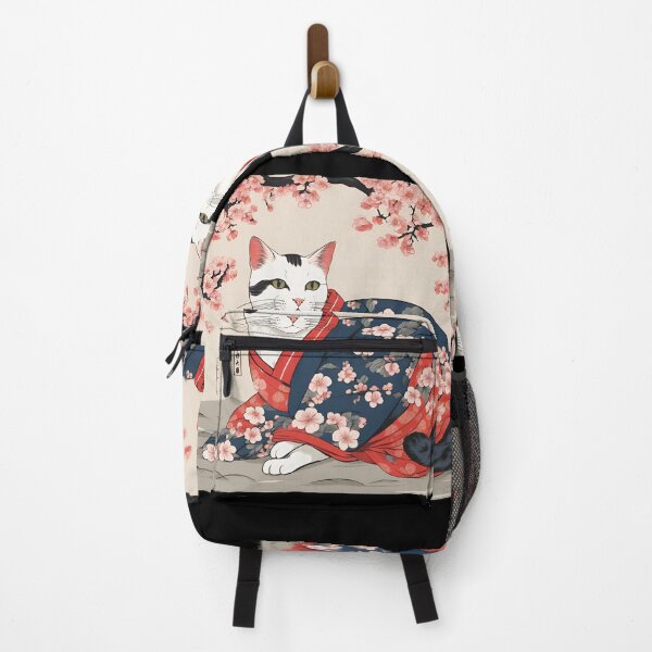 Item preview, aesthetic white cat in kimono with cherry blossoms designed and sold by Catophile.