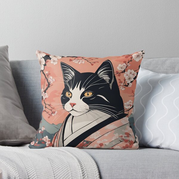 Item preview, aesthetic tuxedo cute cat in kimono in japanese style designed and sold by Catophile.