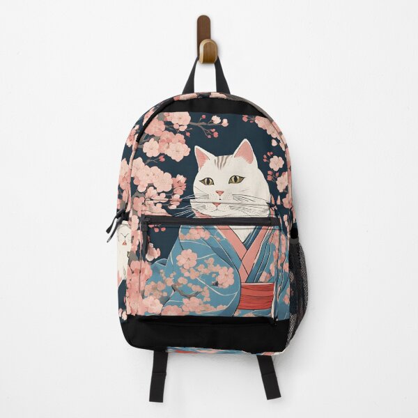 Item preview, aesthetic white cat in kimono with cherry blossoms designed and sold by Catophile.