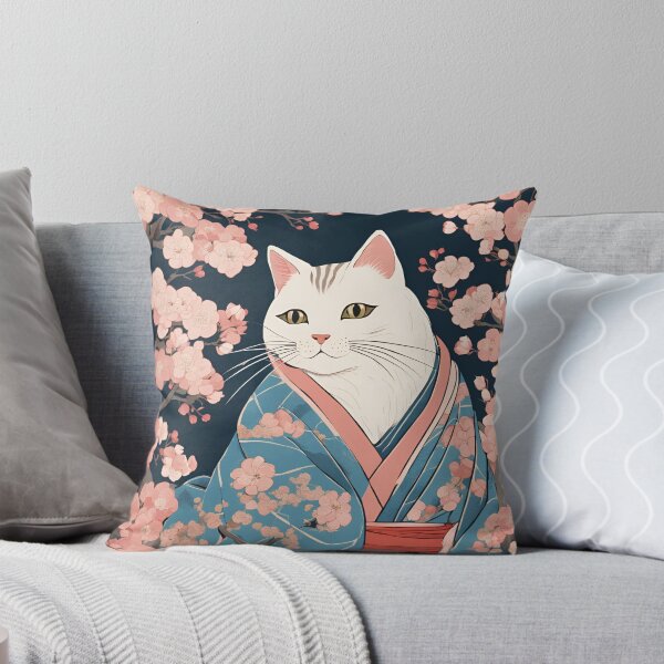 Item preview,  aesthetic white cat in kimono with cherry blossoms designed and sold by Catophile.