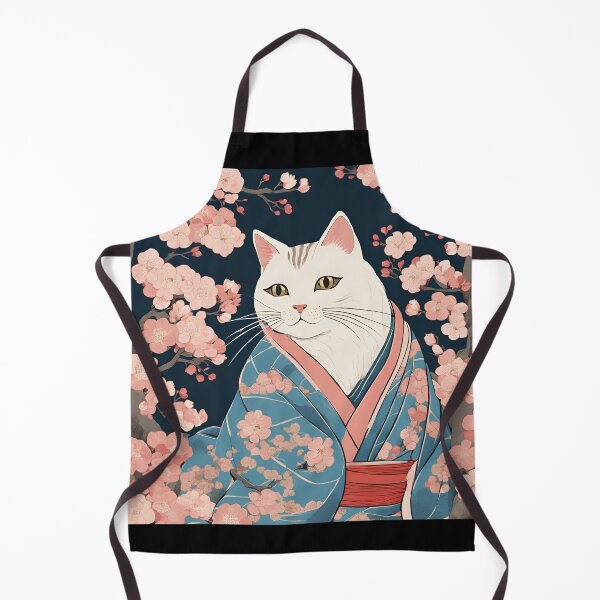 Item preview,  aesthetic white cat in kimono with cherry blossoms designed and sold by Catophile.