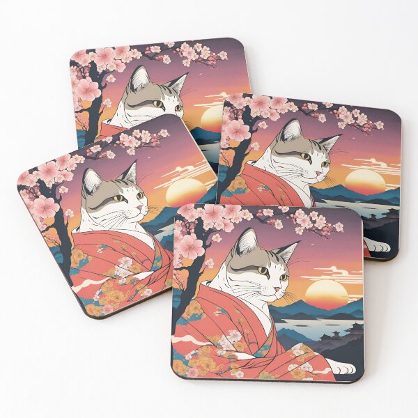 Item preview,  aesthetic gray tabby cat in kimono with cherry blossoms designed and sold by Catophile.