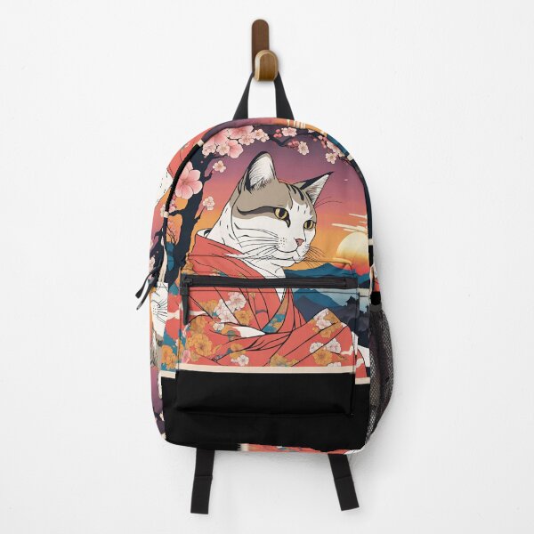 Item preview, aesthetic gray tabby cat in kimono with cherry blossoms designed and sold by Catophile.