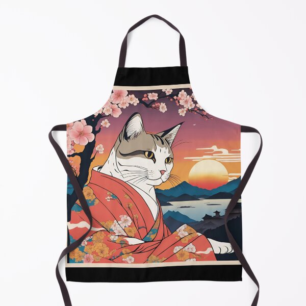 Item preview,  aesthetic gray tabby cat in kimono with cherry blossoms designed and sold by Catophile.