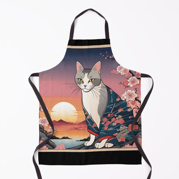 Item preview, aesthetic gray tabby cat in kimono with cherry blossoms designed and sold by Catophile.