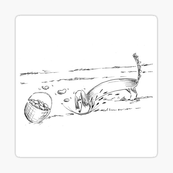 Item preview, Cute dachshund digging potatoes ink illustration designed and sold by KorzenArt.