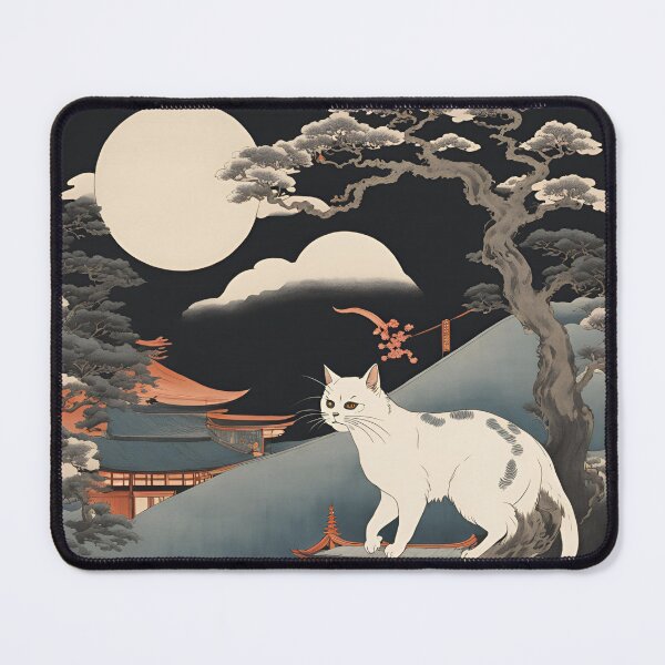 Item preview, Ghostly Nekomata – A supernatural two-tailed cat with glowing eyes haunting a moonlit shrine. designed and sold by Catophile.