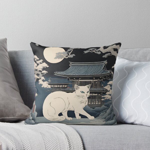 Item preview, Ghostly Nekomata – A supernatural two-tailed cat with glowing eyes haunting a moonlit shrine. designed and sold by Catophile.