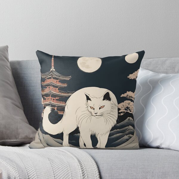 Item preview, Ghostly Nekomata – A supernatural two-tailed cat with glowing eyes haunting a moonlit shrine. designed and sold by Catophile.