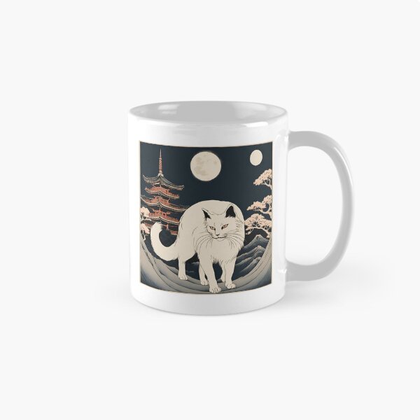 Item preview, Ghostly Nekomata – A supernatural two-tailed cat with glowing eyes haunting a moonlit shrine. designed and sold by Catophile.