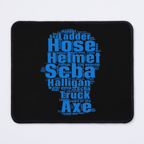 Item preview, A blue word cloud with the names of firefighting equipment for a firefighter designed and sold by TymekStore.