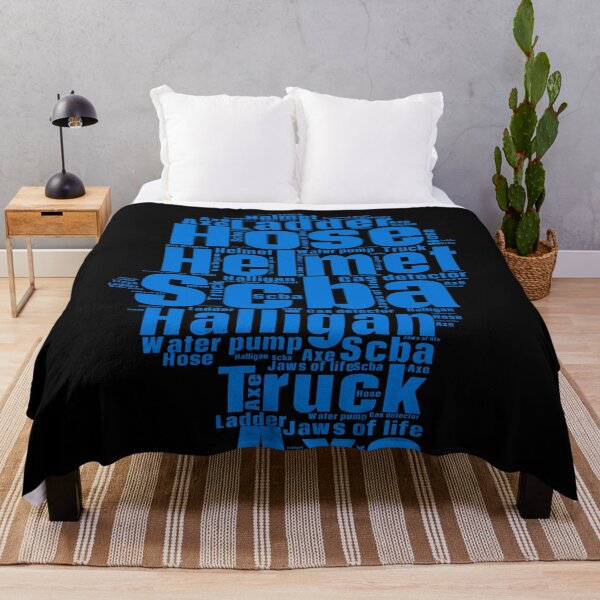 Item preview, A blue word cloud with the names of firefighting equipment for a firefighter designed and sold by TymekStore.