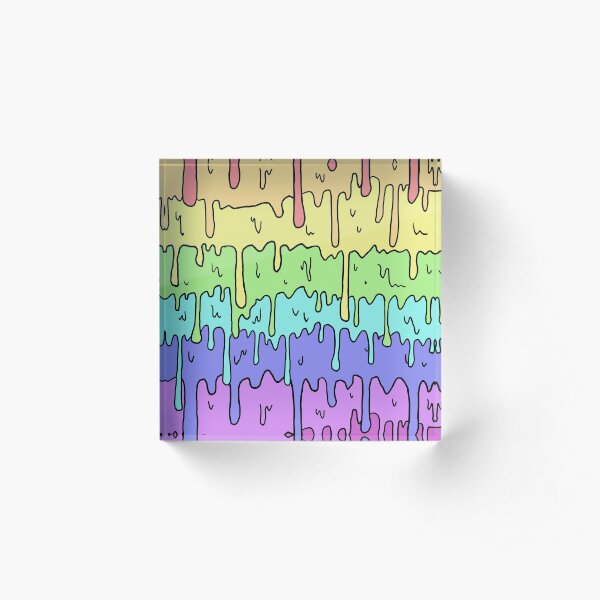 Pastel Kawaii Melting Rainbow Design Acrylic Block