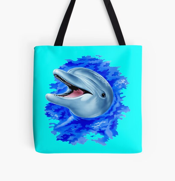 NUDECOR Canvas Tote Bag Blue Dolphin Love Taiwan Pink Save Dolph White Sea  Reusable Handbag Shoulder Grocery Shopping Bags