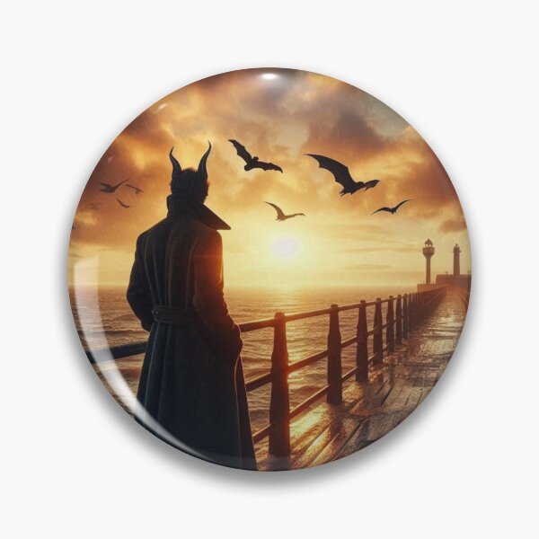 Item preview, mysterious creature watching the sunset from the pier designed and sold by Dogandesighn.