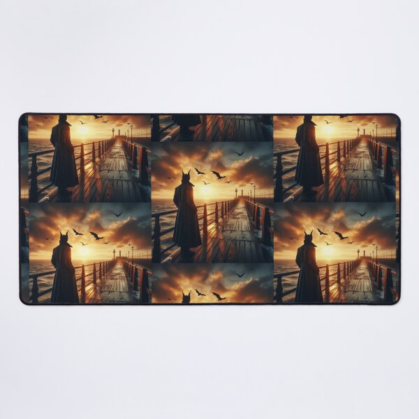 Item preview, mysterious creature watching the sunset from the pier designed and sold by Dogandesighn.