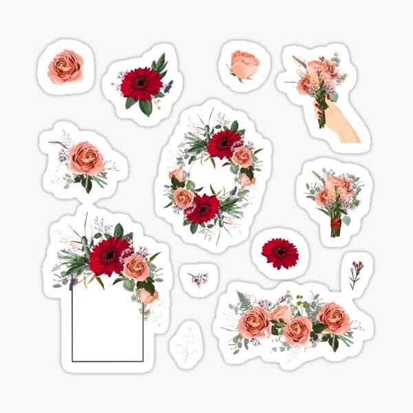 Vista previa del artículo con la obra «Conjunto de elementos de rosas y flores primaverales.», diseñado y vendido por MatyKotiv.