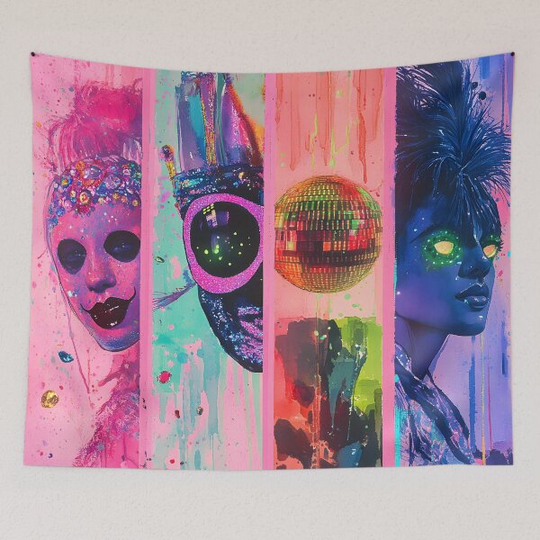 Item preview, Cosmic Mardi Gras Extravaganza - Alien Disco Street Art Digital Print designed and sold by AnnDesignStudio.