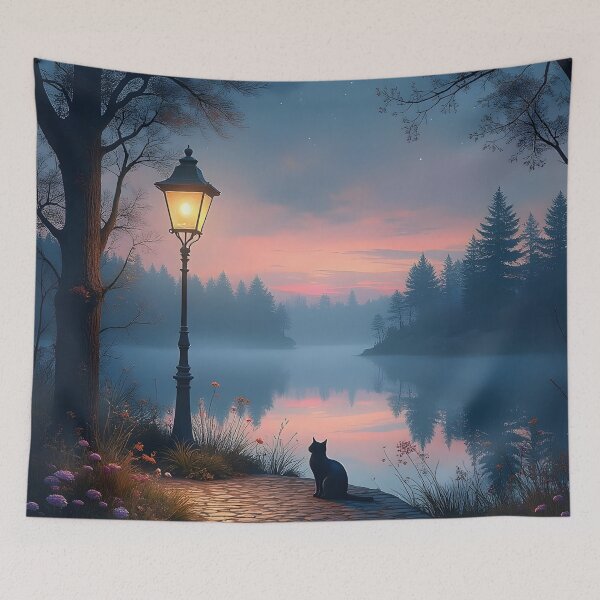 Item preview, Lonely Night Cat Impressionist Dreamscape designed and sold by Velvet Night Art.