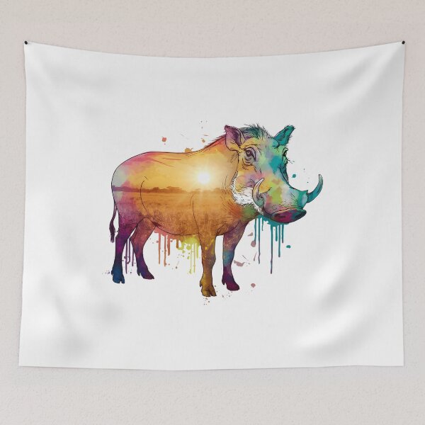 Item preview, Warthog sketch golden sunset savanna designed and sold by Ann Miu Deluxe.